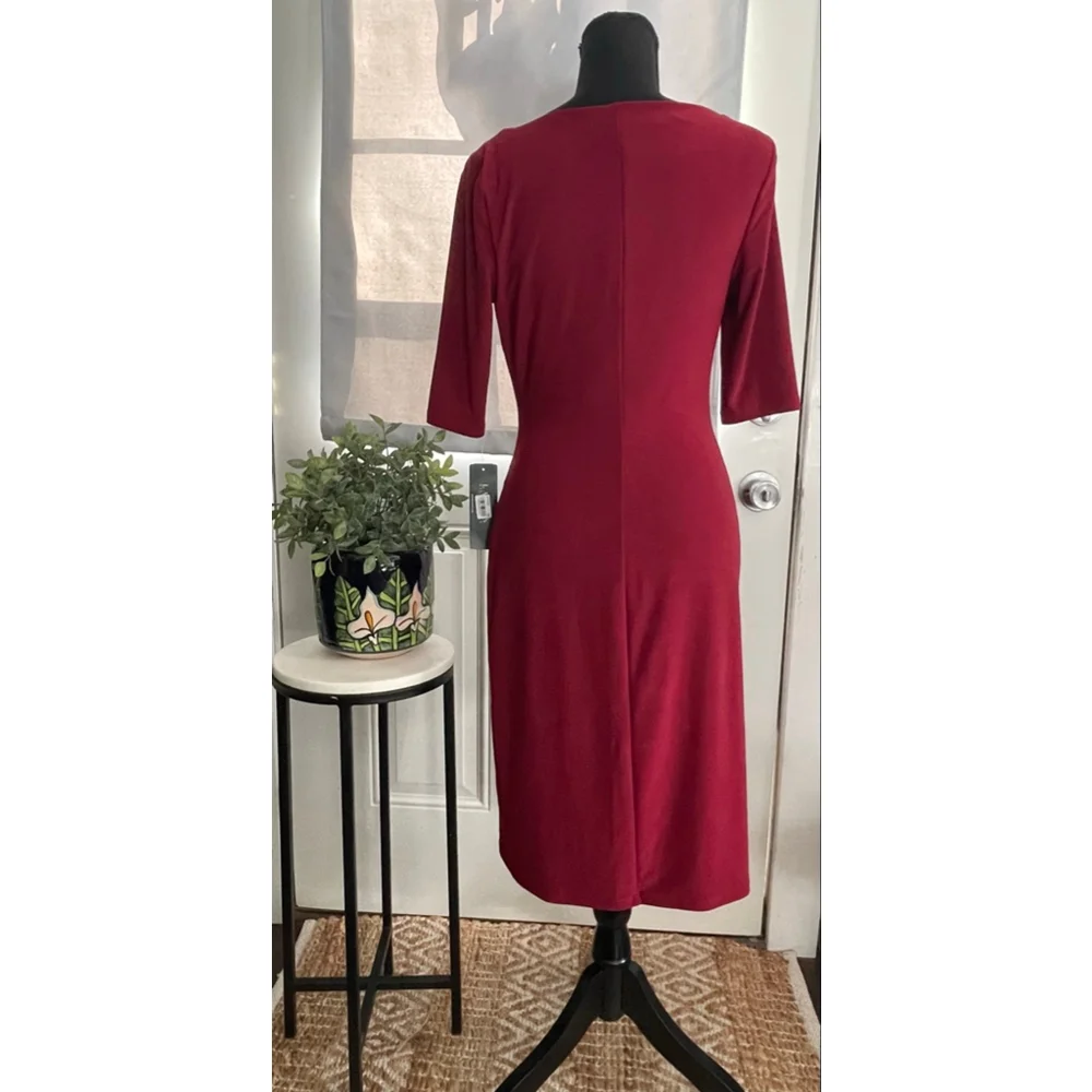 Lauren Ralph Lauren Dress Size 4 Oxblood Cowl Neck Ruched Midi NWT - Picture 2 of 5